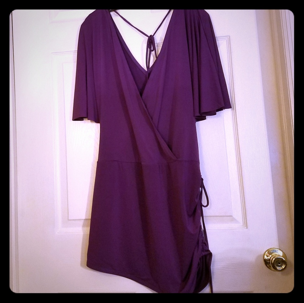 Plum plunging v neck mini dress/top. Never worn.